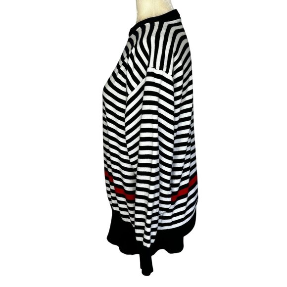 Vintage 80s Dolman Sleeve Stripe Sweater Oversized Graphic Black White Red - Picture 4 of 9